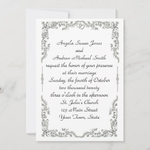 Silver Floral Scroll Border Invitation
