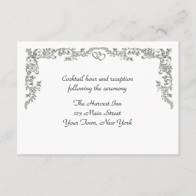 Silver Floral Scroll Border Reception Card (Front)