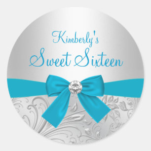 Silver Floral Swirl & Bow Sweet Sixteen Sticker