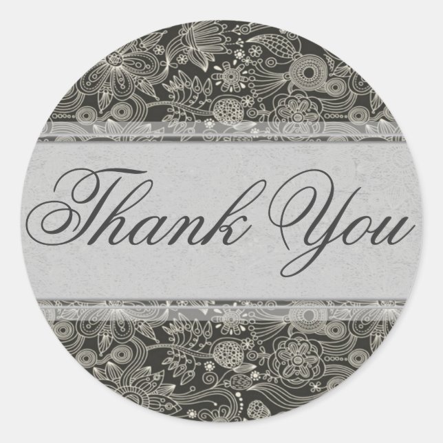 Silver Floral Thank You Sticker/Seal Classic Round Sticker (Front)