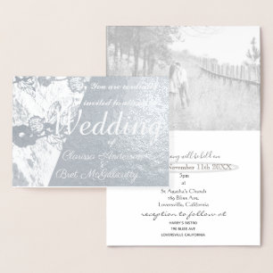 Silver Floral Wedding Invitation Custom Photo