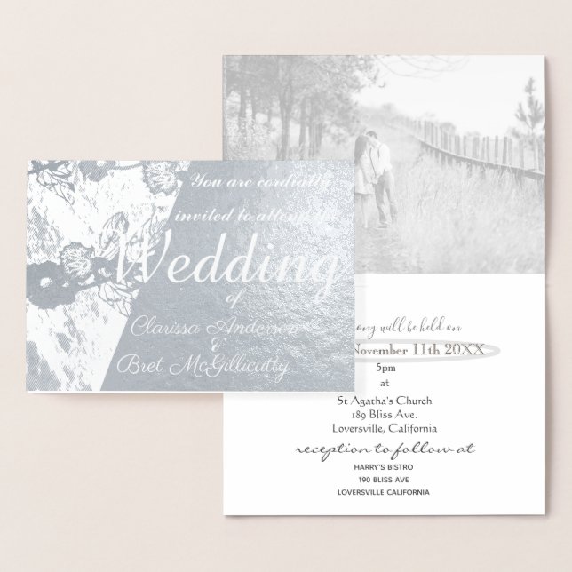 Silver Floral Wedding Invitation Custom Photo (Display)