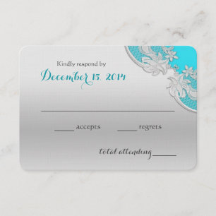 Silver Floral Wedding Reply Turquoise RSVP Card