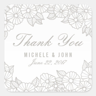 Silver Floral Wedding Thank You Favours Stickers