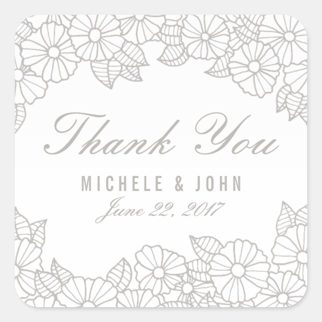 Silver Floral Wedding Thank You Favours Stickers (Front)