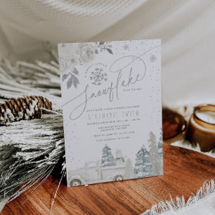 Silver Floral Winter Snowflake Baby Shower Invitation