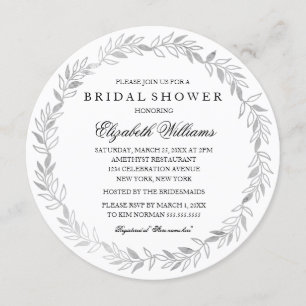 Silver Floral Wreath Bridal Shower Invite