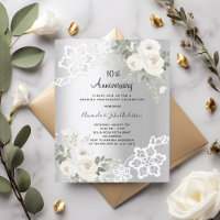 Silver florals 10th wedding anniversary invitation