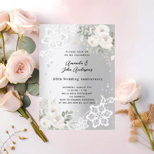 Silver florals diamond 60th wedding anniversary invitation