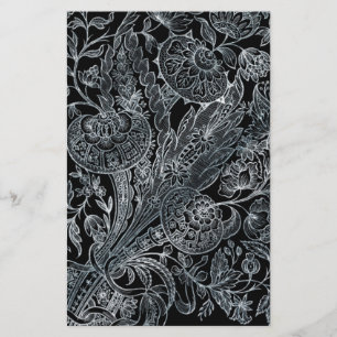 silver florals inlay style stationery