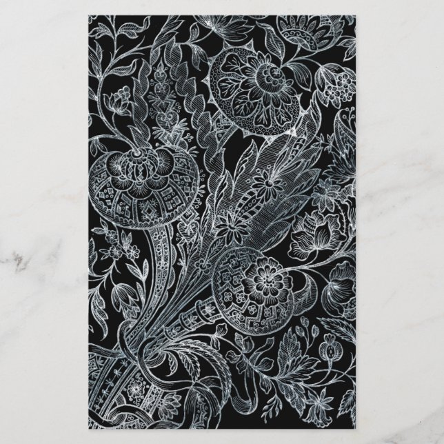 silver florals inlay style stationery (Front)