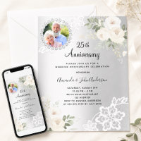 Silver florals photo 25th wedding anniversary