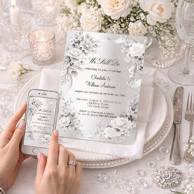 Silver florals wedding vow renewal invitation (Creator Uploaded)