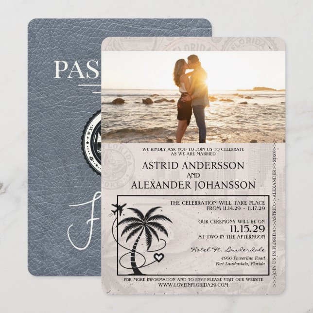 Silver Florida Passport Wedding Invitation (Front/Back)