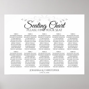 Silver Flourish 10 Table Wedding Seating Chart