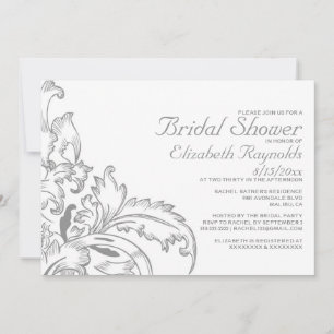 Silver Flourish Bridal Shower Invitations