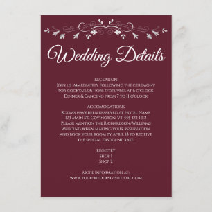 Silver Flourish Elegant Burgundy Wedding Details Enclosure Card