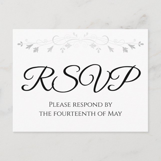 Silver Flourish Elegant Wedding RSVP Postcard (Front)