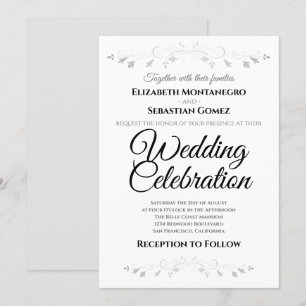 Silver Flourish Floral Faux Foil Wedding Invitation