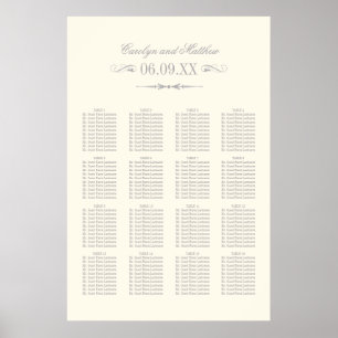 Silver Flourish Ivory Wedding Seating Poster