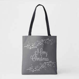 Silver Flourish Merry Christmas Tote Bag