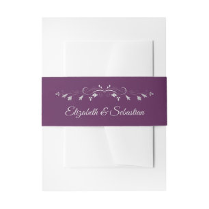 Silver Flourish on Plum Purple Elegant Wedding Invitation Belly Band