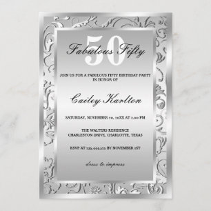 Silver Flourish Ornate Pattern Fabulous Fifty Invitation