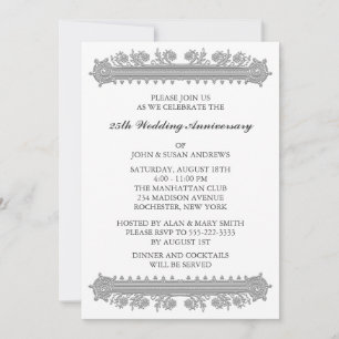 Silver Flower 25th Wedding Aniversary Invitation