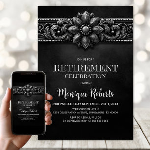 Silver Flower Black Retirement Party Invitation