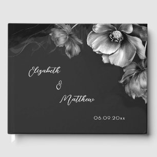 Silver Flower Black Wedding Guest Book