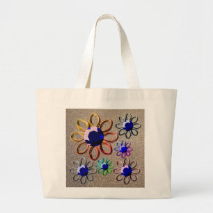 Silver flower on glitter large tote bag