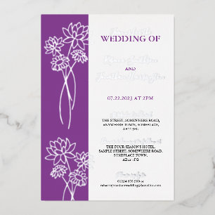 Silver Flower Purple Photo Wedding Foil Invitation
