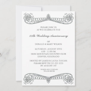 Silver Flower Scroll 25th Silver Anniversary Party Invitation