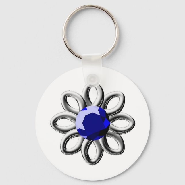 Silver flower with blue stone key ring (Front)