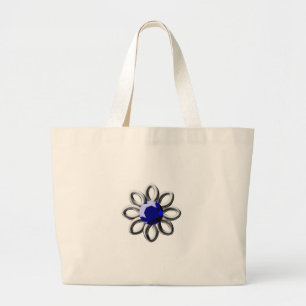 Silver flower with blue stone large tote bag