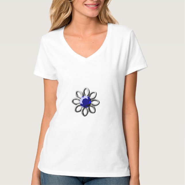Silver flower with blue stone T-Shirt (Front)