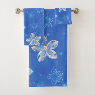 Silver Flowers Bath Towel Set