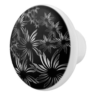 Silver Flowers Ceramic Knob