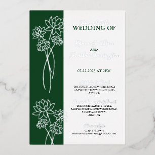Silver Flowers Green Photo Wedding Foil Invitation