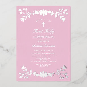 Silver Flowers on Pink First Communion