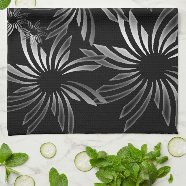 Silver Flowers Tea Towel (Folded)