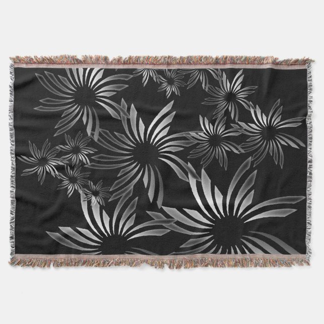 Silver Flowers Throw Blanket (Front)
