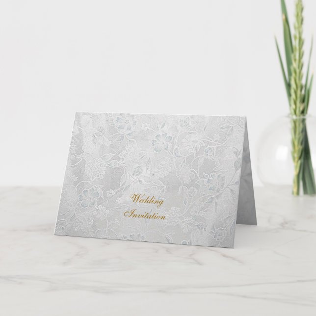 Silver Flowers Wedding Invitation Card (Front)