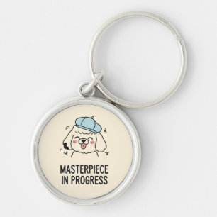 Silver Fluffy Poodle Puppy Rosy Cheeks Accessory Key Ring