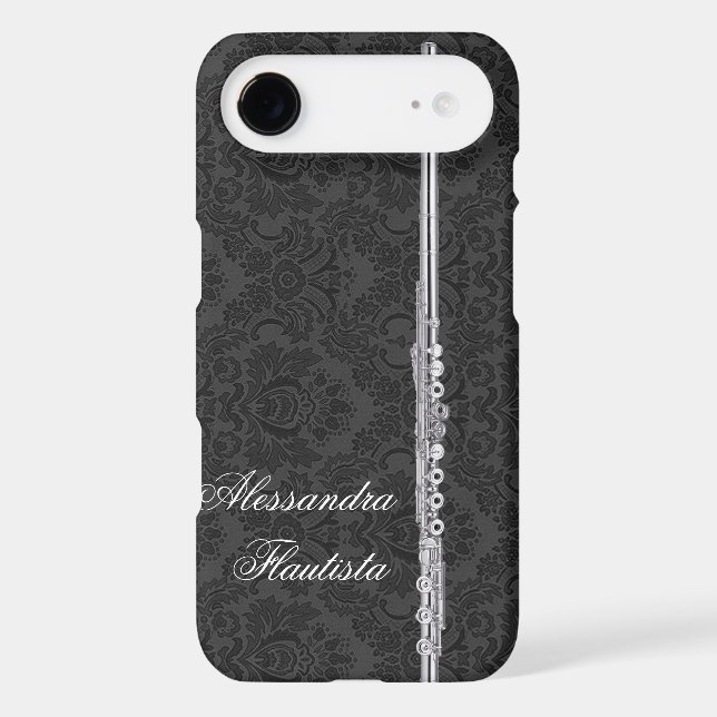 Silver Flute on Black Damask Effect Customisable Case-Mate iPhone Case (Back)