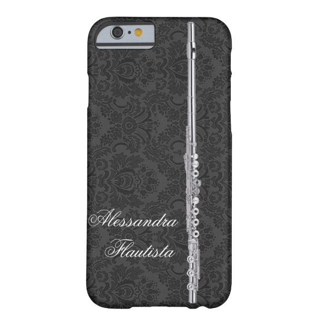 Silver Flute on Black Damask Effect Customisable Case-Mate iPhone Case (Back)