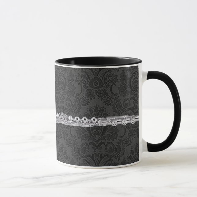 Silver Flute on Black Damask Mug (Right)