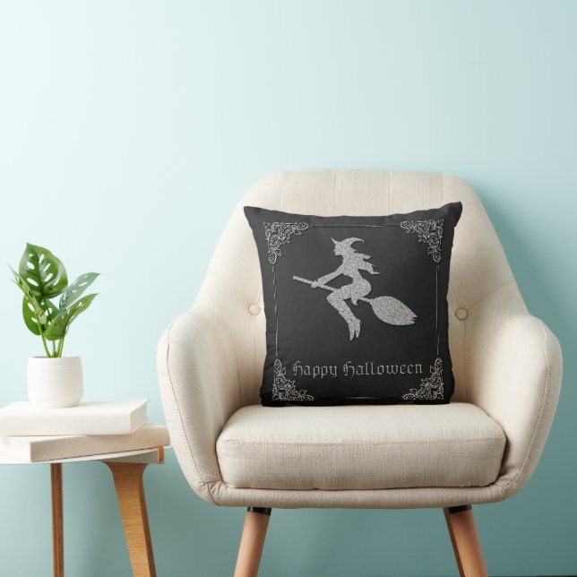 Silver Flying Witch Halloween Cushion (Chair)