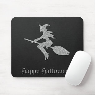 Silver Flying Witch Halloween Mouse Mat