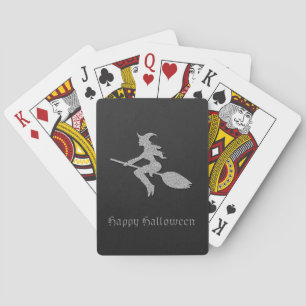 Silver Flying Witch Halloween Playing Cards